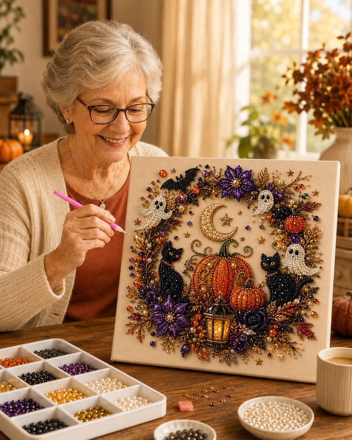 🔥Halloween Early Bird Sale🎃✨ Halloween Pearl Art DIY Kit – Turn Tiny Pearls into Spooky-Cute Magic