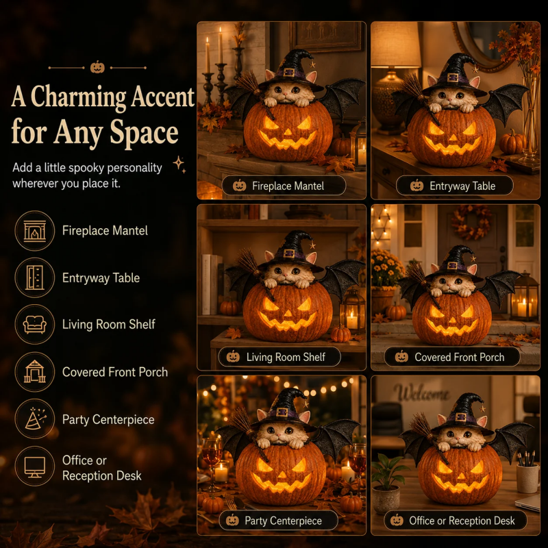 Summer ween Lighted Witch Cat Pumpkin Decor