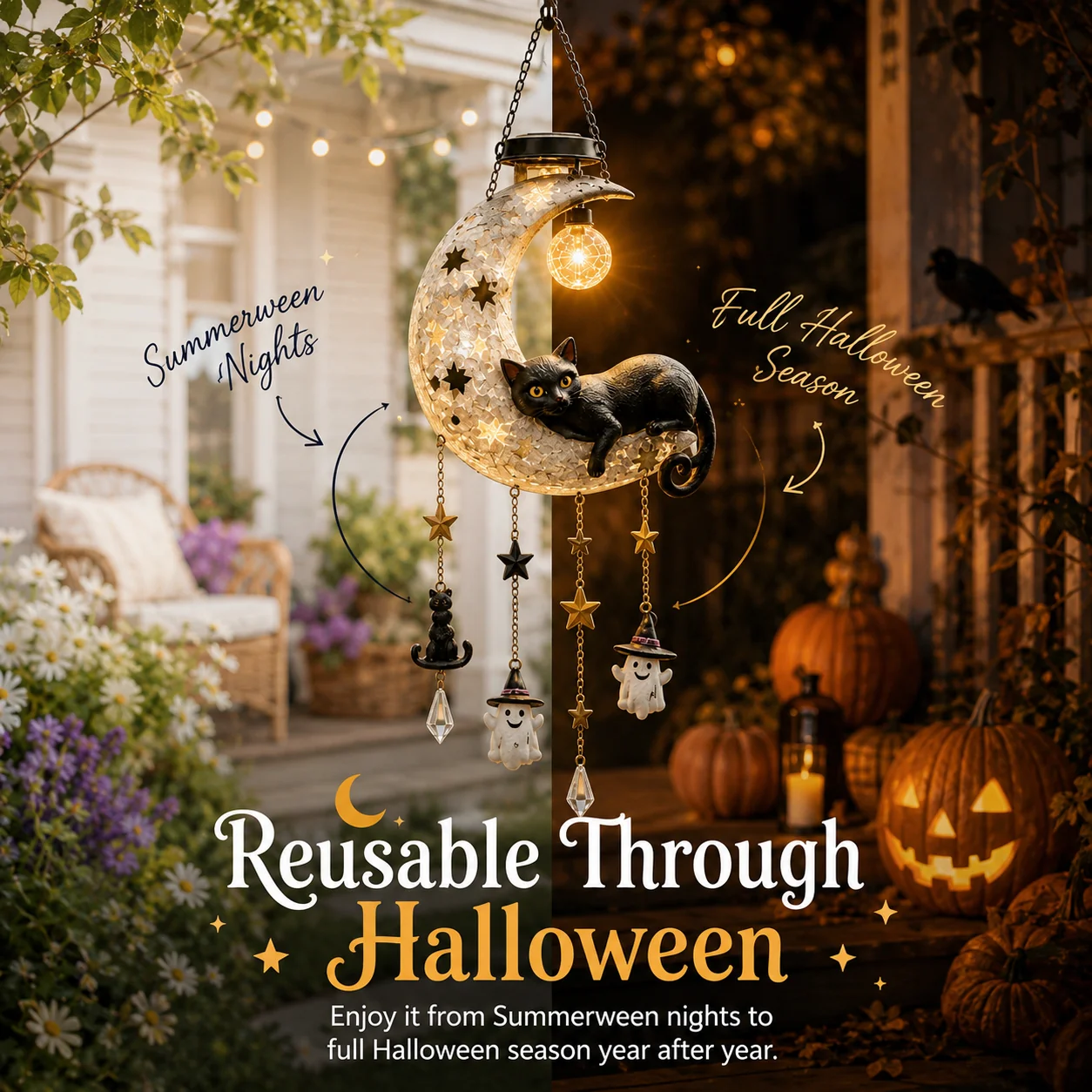 ð¥Halloween Early Bird SaleðSummerween HangingMoon Cat Solar Light