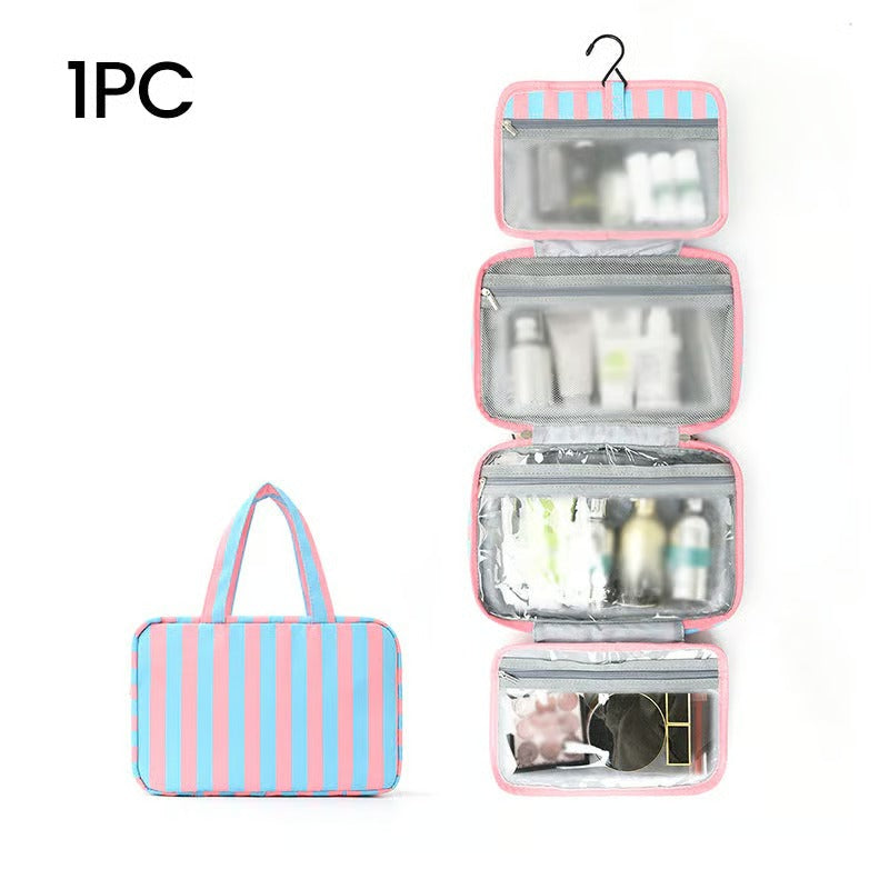 Striped Hanging Travel Makeup Bag Dry Wet Separate Toiletry Organizer