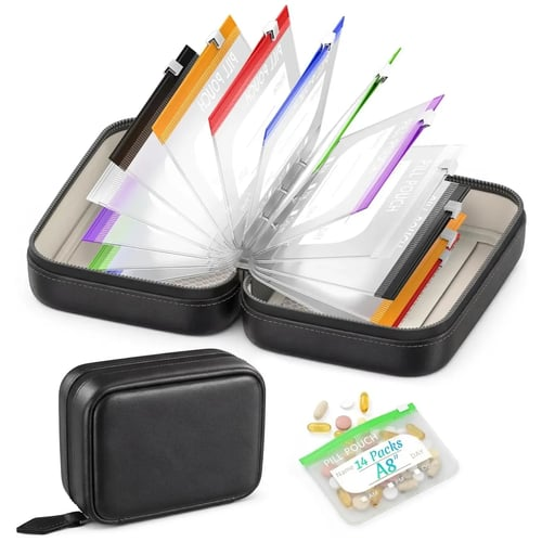 Waterproof Pill Organizer Pouch Set –7 Removable, Colour-Coded Bags, Easy To Label & Refill