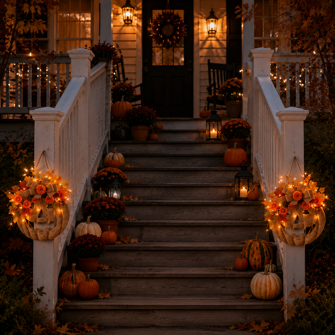 🎃✨Lighted Burlap Pumpkin Wreath