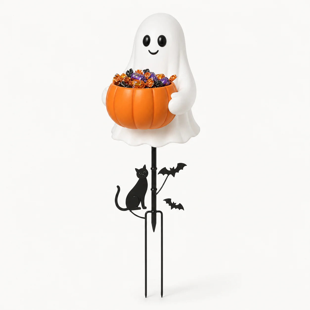 Solar Ghost Pumpkin Candy Bucket Stake Halloween Garden Decor