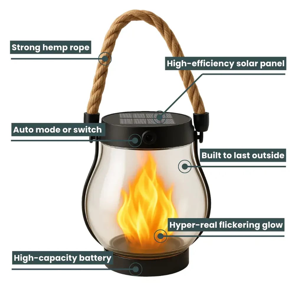 🔥Last Chance Before They're Gone! Solar Flame Lanterns – No Wiring, Auto-On at Dusk!