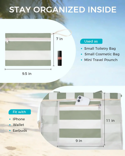 Large Mesh Beach Bag With40oz Tumbler Pocket AndZipper Closure