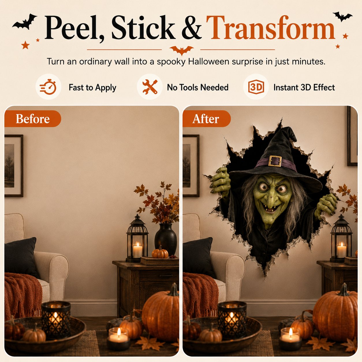 🔥Last Day 49% OFF-Halloween Break-In 3D Wall Decals