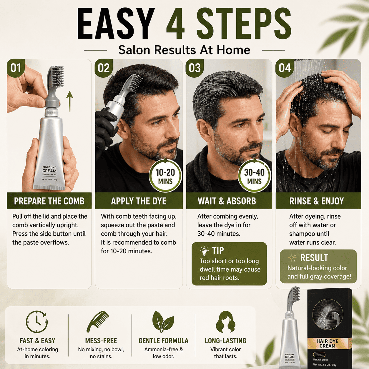 Hot Sell TODAY | Instant Gray Coverage Hair Dye Comb For Men & Women