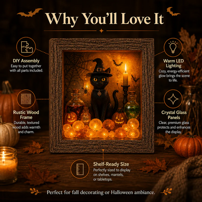🔥Halloween Early Bird Sale🎃DIY Lighted Halloween Shadow Box Kit – Warm LED Fall Decor & Easy Seasonal Craft