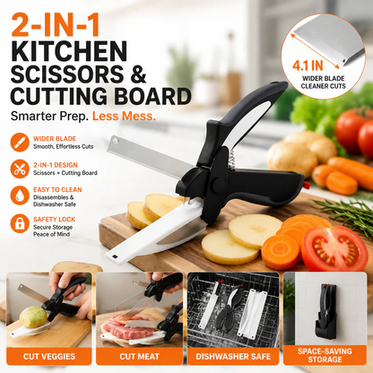 ✂️2-in-1 Kitchen Scissors  – Stainless Steel Food Cutter For Meat, Vegetables, Fruit & Cheese