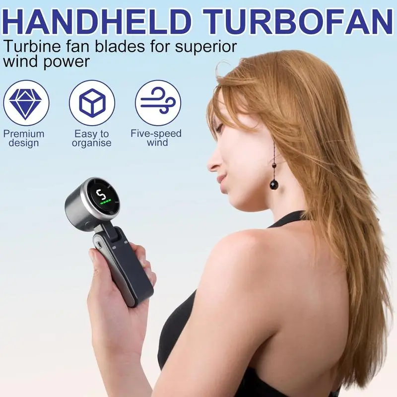 Portable 3 In 1 Rechargeable TurboHandheld Fan With 5 Speeds