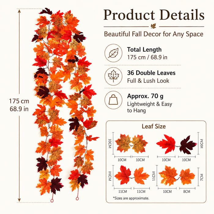 Artificial Maple Leaf Garland – Fall Autumn Decoration Vine
