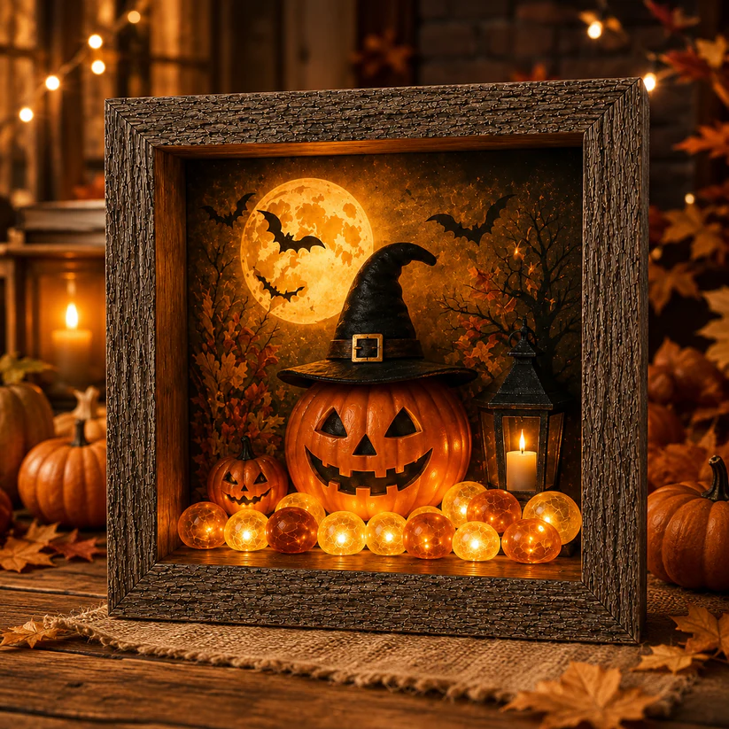 🔥Halloween Early Bird Sale🎃DIY Lighted Halloween Shadow Box Kit – Warm LED Fall Decor & Easy Seasonal Craft