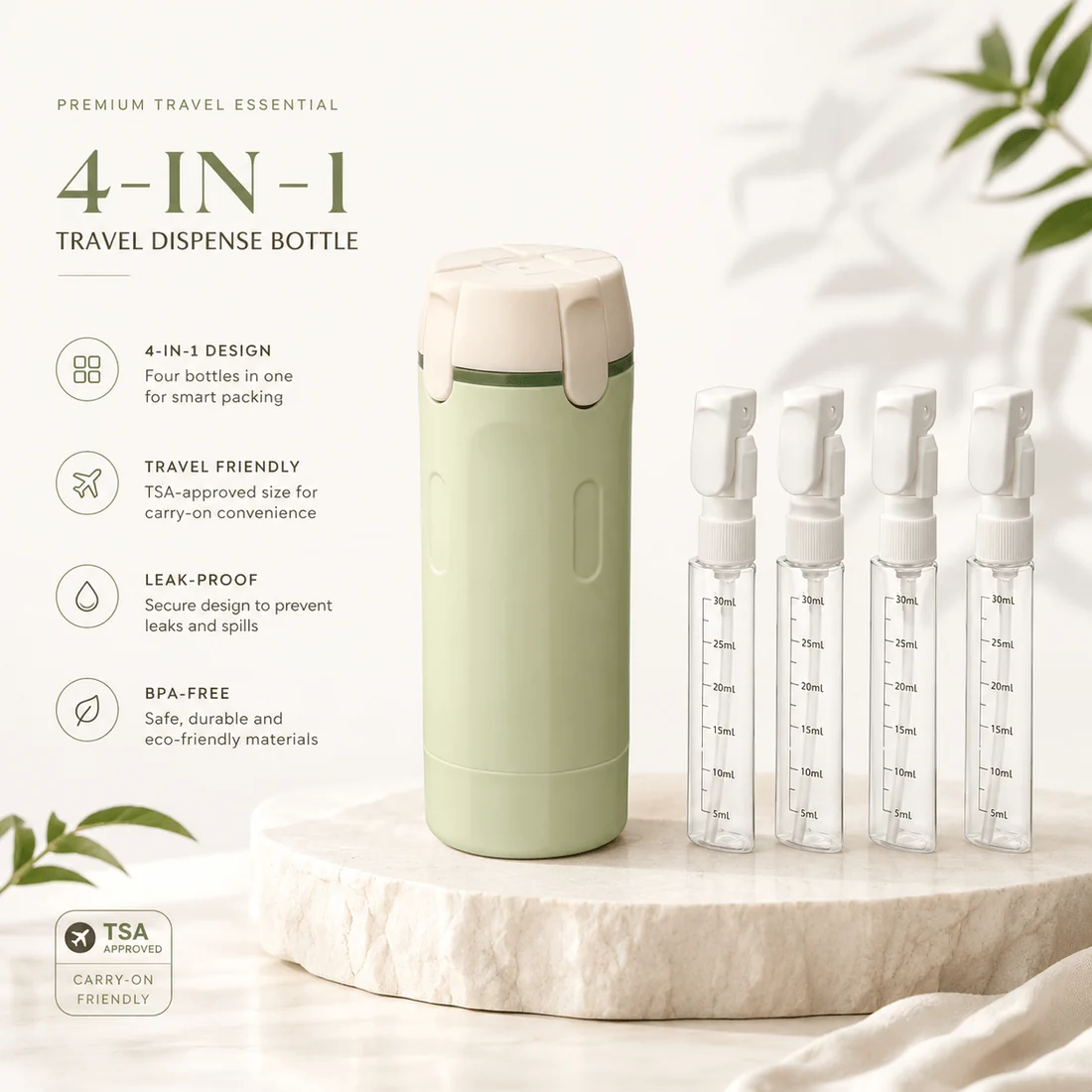 4-in-1 Travel Toiletry Dispenser – Compact, Leak-Proof & Refillable
