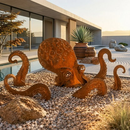 Rust Patina Giant Squid Garden Sculpture