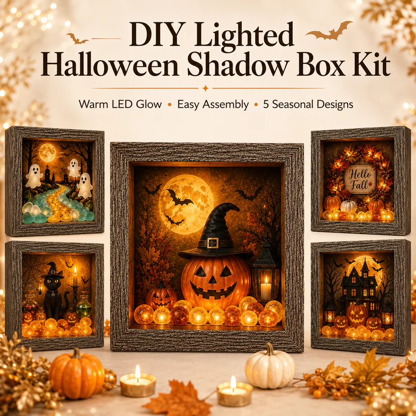 🔥Halloween Early Bird Sale🎃DIY Lighted Halloween Shadow Box Kit – Warm LED Fall Decor & Easy Seasonal Craft