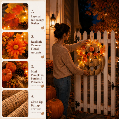 🎃Lighted Burlap Pumpkin Wreath