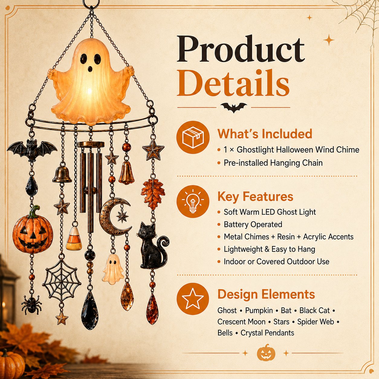🔥Last Day 50% OFF-👻 Haunted Glow Ghost Wind Chime