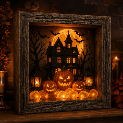 🔥Halloween Early Bird Sale🎃DIY Lighted Halloween Shadow Box Kit – Warm LED Fall Decor & Easy Seasonal Craft