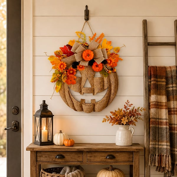 🔥Halloween Early Bird Sale🎃Lighted Burlap Pumpkin Wreath