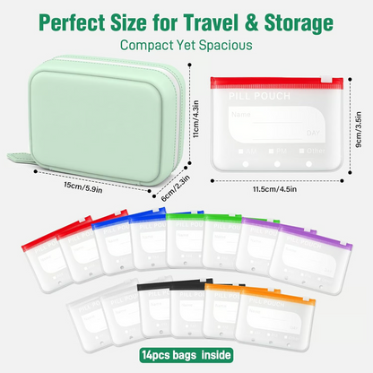 Waterproof Pill Organizer Pouch Set –7 Removable, Colour-Coded Bags, Easy To Label & Refill