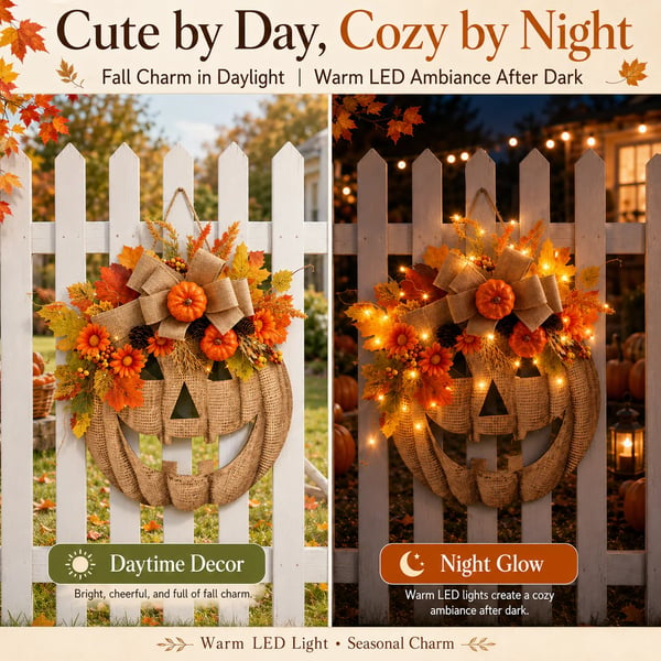 🔥Halloween Early Bird Sale🎃Lighted Burlap Pumpkin Wreath