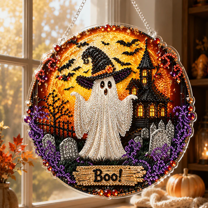 🔥Halloween Early Bird Sale🎃Halloween Black Cat Moon Diamond Art Hanging Ornament Kit