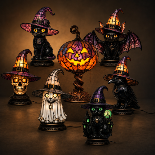 🎃7-Piece Halloween Stained Glass-Style Lighted Figurine Collection