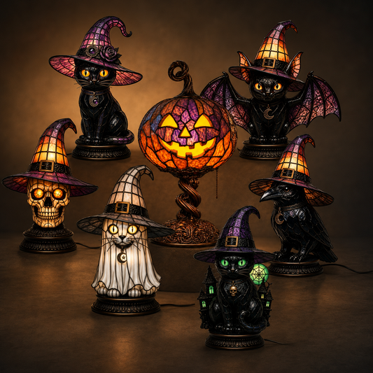 🎃7-Piece Halloween Stained Glass-Style Lighted Figurine Collection