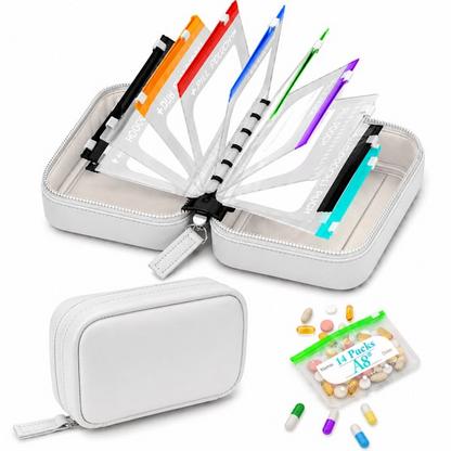 Waterproof Pill Organizer Pouch Set –7 Removable, Colour-Coded Bags, Easy To Label & Refill