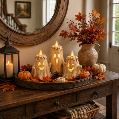 🔥Halloween Early Bird Sale🎃3-Piece Halloween Ghost Flameless Candle Set withRemote Timer
