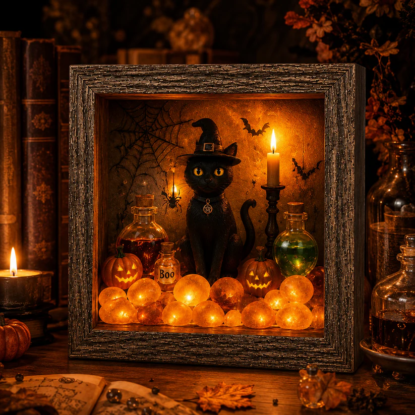 🔥Halloween Early Bird Sale🎃DIY Lighted Halloween Shadow Box Kit – Warm LED Fall Decor & Easy Seasonal Craft