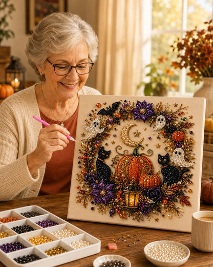 🔥Halloween Early Bird Sale🎃✨ Halloween Pearl Art DIY Kit – Turn Tiny Pearls into Spooky-Cute Magic