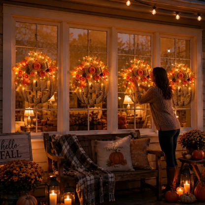 🔥Halloween Early Bird Sale🎃Lighted Burlap Pumpkin Wreath