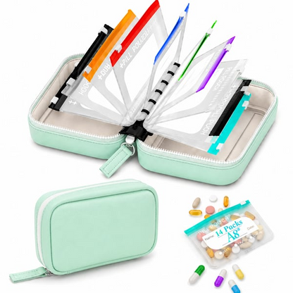 Waterproof Pill Organizer Pouch Set –7 Removable, Colour-Coded Bags, Easy To Label & Refill