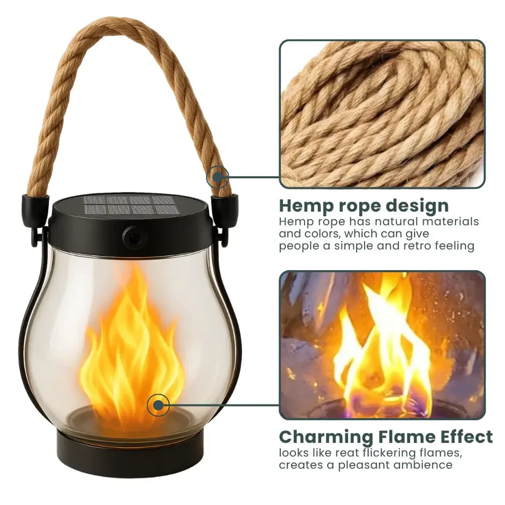 🔥Last Chance Before They're Gone! Solar Flame Lanterns – No Wiring, Auto-On at Dusk!