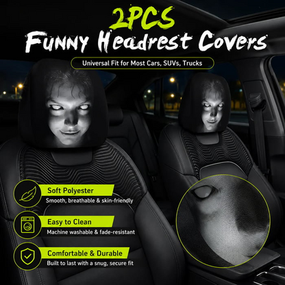 🔥Halloween Early Bird Sale🎃 Funny Cartoon Car Headrest Covers – 2PCS Universal Fit 🚗