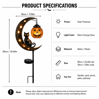Get Ready For Spooky Season | Solar Black Cat Moon Pumpkin Outdoor Stake Light