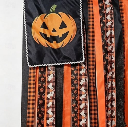 Halloween Banner Flag Pre-Lit Pumpkin Fabric Ribbon Garland Streamers
