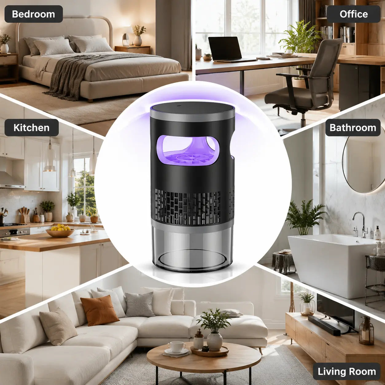 Indoor Insect Trap with Light and Suction Non Zapper Flying Bug Catcher for Mosquitoes Fruit Flies Gnats and Moths Includes One 18650 Rechargeable Lithium Battery