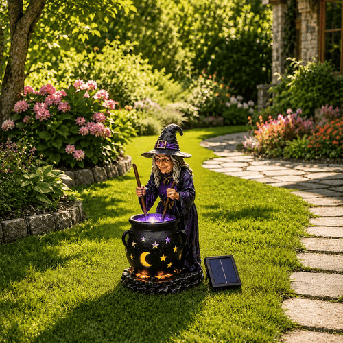 Halloween Witch Glowing Cauldron Solar Light