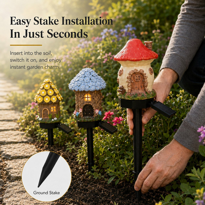 Solar Fairy-Tale Mushroom Cottage Garden Light