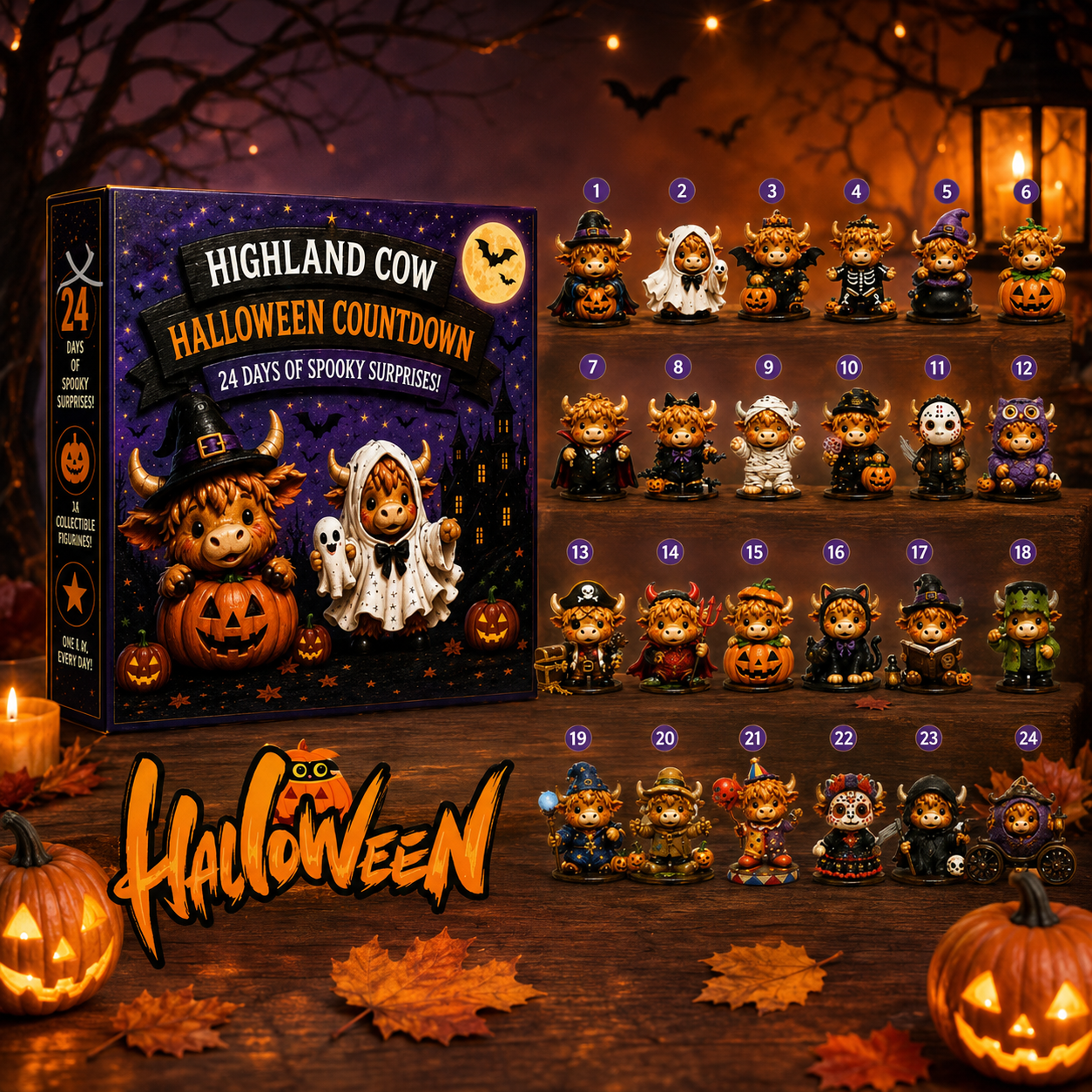 🔥 50% OFF | 24-Day Halloween Countdown Calendar 🎃 Highland Cow & Cute Ghost Editions 👻