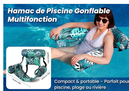 Inflatable Pool Hammock Chair, Foldable Water Floating Lounge Bed for Adults, Multi-Use Pool Float Sofa