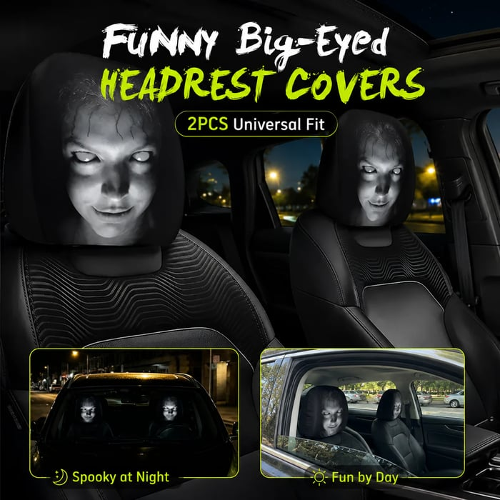 🔥Halloween Early Bird Sale🎃 Funny Cartoon Car Headrest Covers – 2PCS Universal Fit 🚗