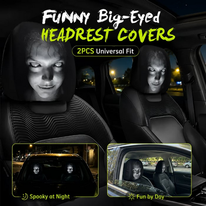 🔥Halloween Early Bird Sale🎃 Funny Cartoon Car Headrest Covers – 2PCS Universal Fit 🚗