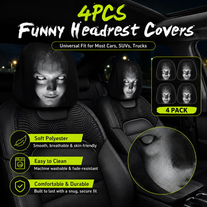 🔥Halloween Early Bird Sale🎃 Funny Cartoon Car Headrest Covers – 2PCS Universal Fit 🚗