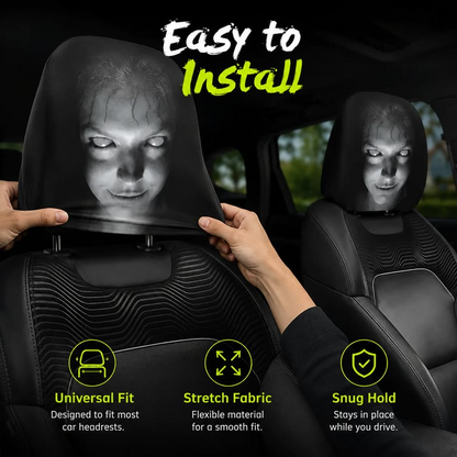 🔥Halloween Early Bird Sale🎃 Funny Cartoon Car Headrest Covers – 2PCS Universal Fit 🚗