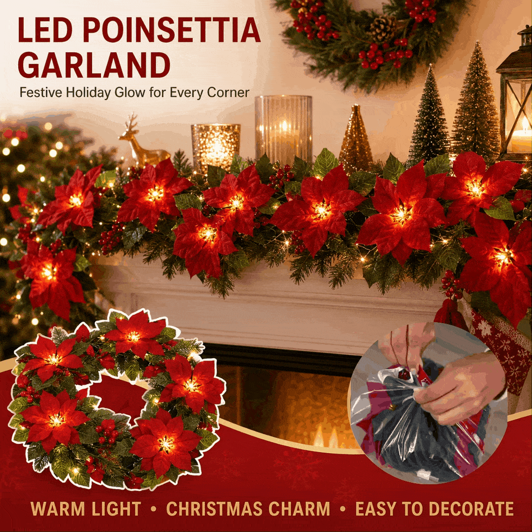 🎄5K+ people purchased it in the past week.✨ Christmas Poinsettia LED Garland String Lights