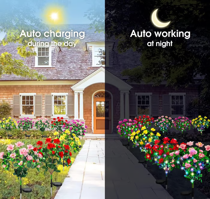 EverGlow Memorial Garden Bloom Lights – Solar Powered Outdoor Flower Stakes (4 Pack)