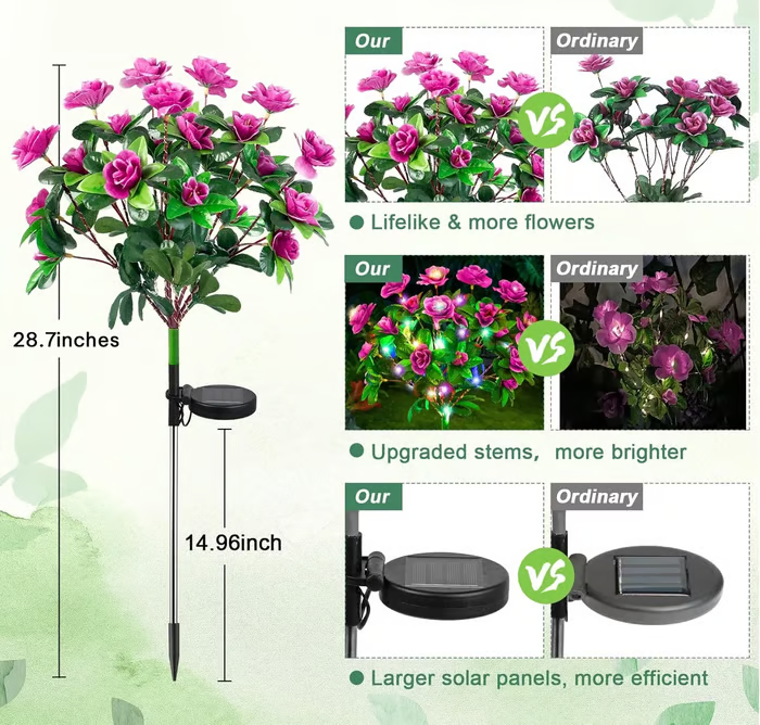 EverGlow Memorial Garden Bloom Lights – Solar Powered Outdoor Flower Stakes (4 Pack)